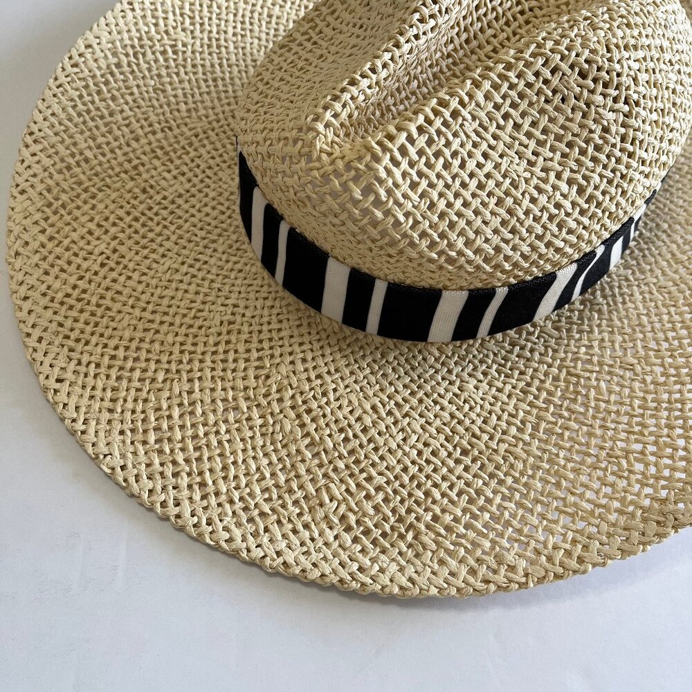 Ann Taylor LOFT Straw Structured Black White Fabric Band Hat S/M #767502 - Picture 8 of 10